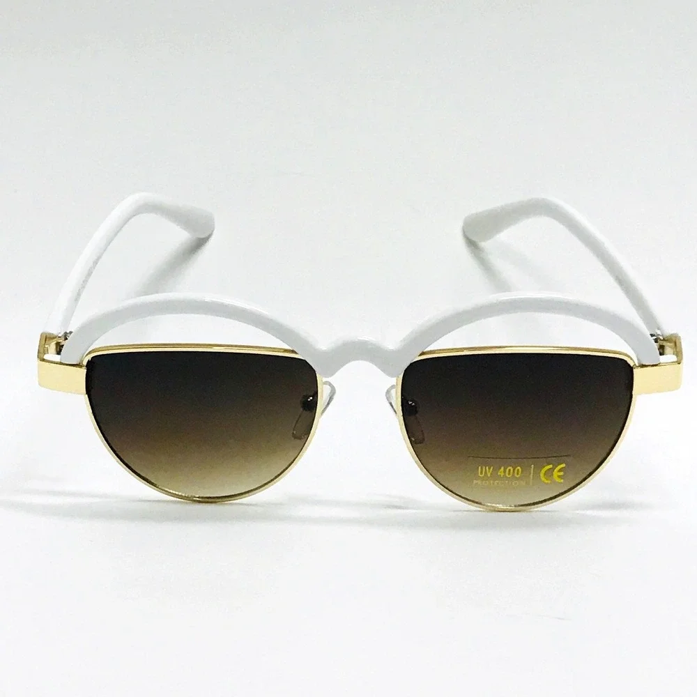 Sunglasses White Frame Gold‎ Accent Brown Gradient Lens UV400 Protection Lentes